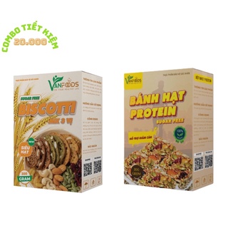 [Combo tiết kiệm 20k]-Bánh hạt ngũ cốc protein và Biscotti nguyên cám healthy không đường giòn tan- Bánh healthy VanFood