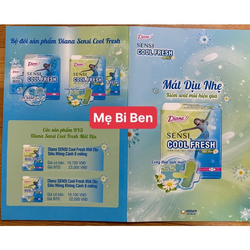 [Chính Hãng SP Mới] Lốc 6 gói Băng vệ sinh Diana SenSi Cool Fresh Mát Dịu siêu mỏng có cánh/không cánh 8 miếng/gói