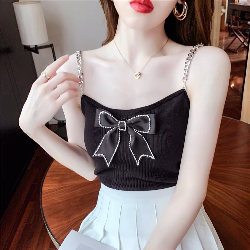 áo 2s 2 dây xích mix nơ viền đá hot hit (nơ tháo rời được) 6826#