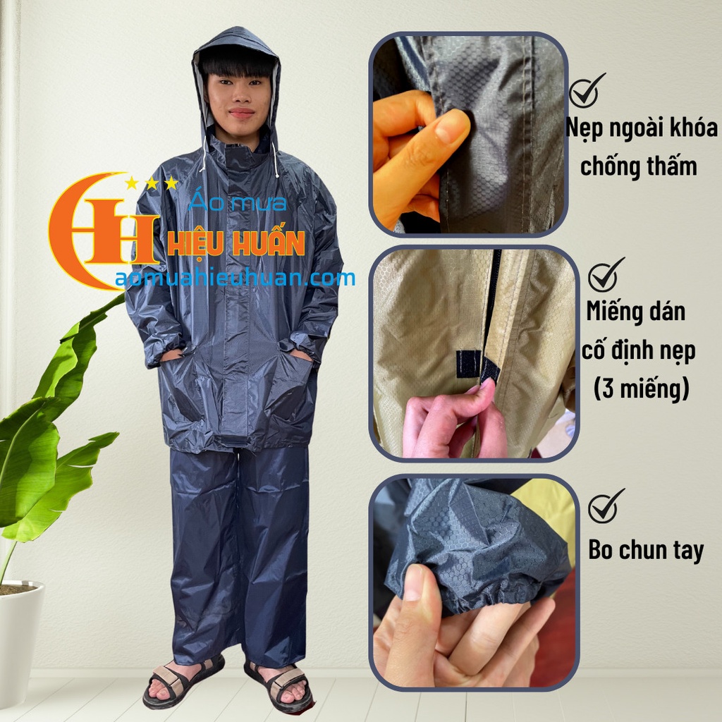 Áo Mưa Bộ Người Lớn Vải Dù cao cấp, Áo Mưa Kéo Khóa, siêu bền, chống rách aomuahieuhuan