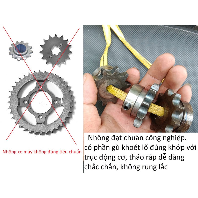 Nhông sên xích xe máy, đặt theo số răng, Loại có gù, mới chưa khoan lổ trục
