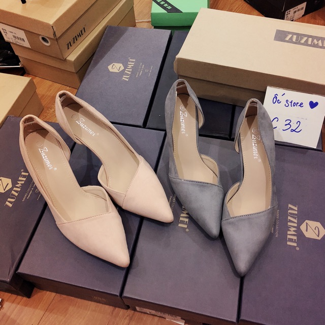 C32: giày công sở khoét eo da lộn