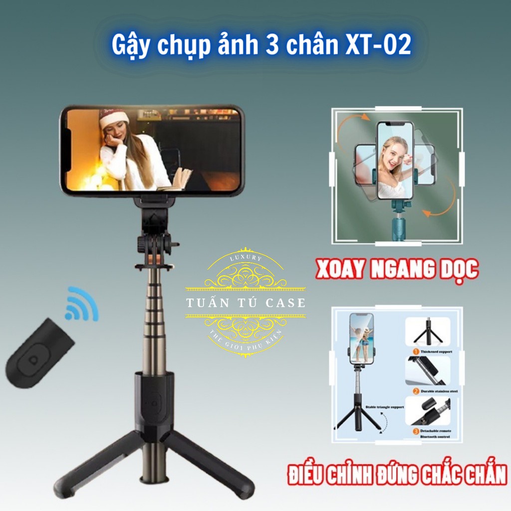 Gậy chụp ảnh Selfie tự sướng Bluetooth XT-02 kèm chân đế Tripod đa năng 3 trong 1 gấp gọn bỏ túi