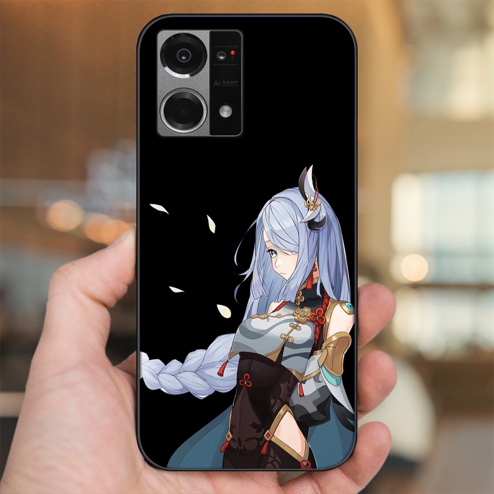 Ốp lưng Oppo Reno 7 4G viền đen in hình Shenhe Genshin Impact