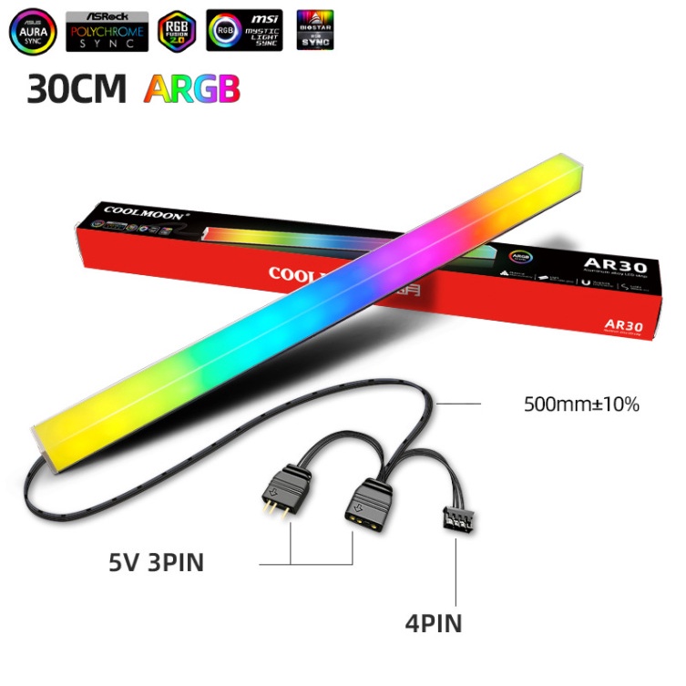 Thanh Led RGB Coolmoon AR30 Sáng 2 Mặt 16 Triệu Màu, 366 Hiệu Ứng - Đồng Bộ Hub Coolmoon và Mainboard