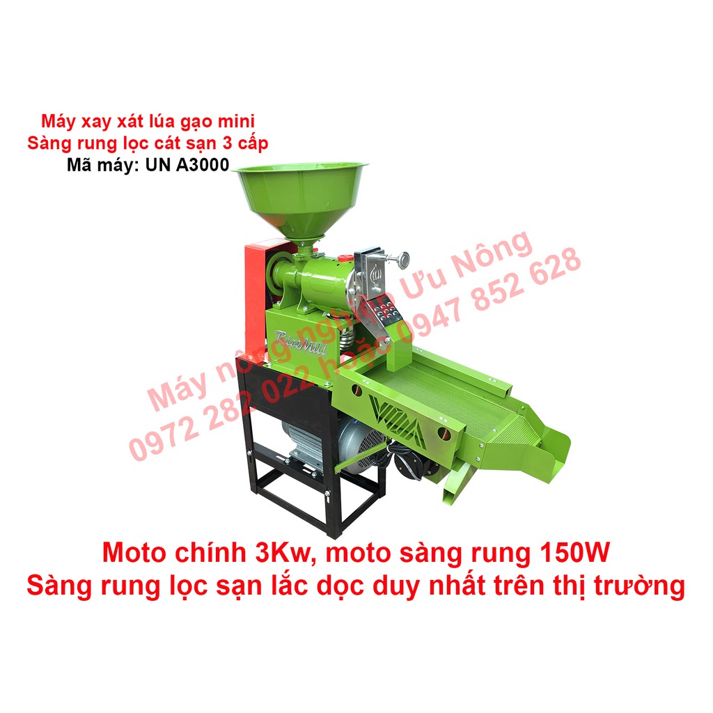 Máy xay xát lúa gạo mini gia đình có sàng rung lọc cát sạn 3 cấp cải tiến mới 2021