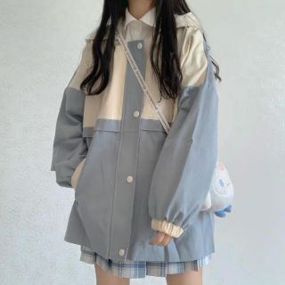 [Order Hàng Loại 1] Áo khoác Kaki Hàn Quốc mix 2 màu kem - xanh