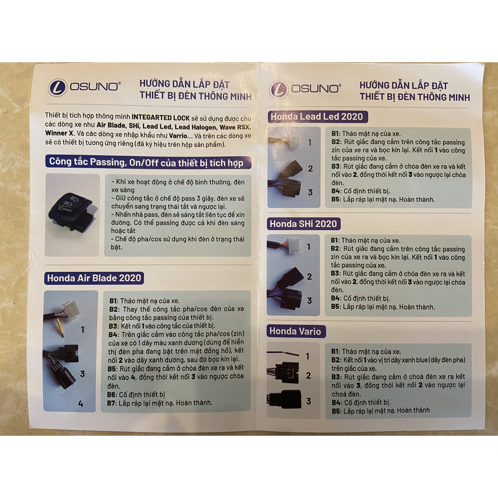 Bộ công tắc tắt đèn cho xe đời mới ABL, LEAD, VISION, SH, ALPHA,RSX, VARIO, WINNERX…bảo hành 2 năm, lỗi đổi mới)