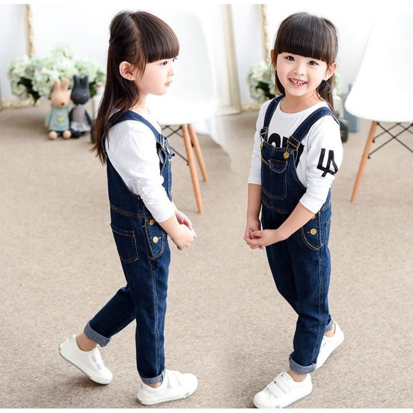 Yếm jean quần dài phối túi đơn giản cho bé trai và gái size đại