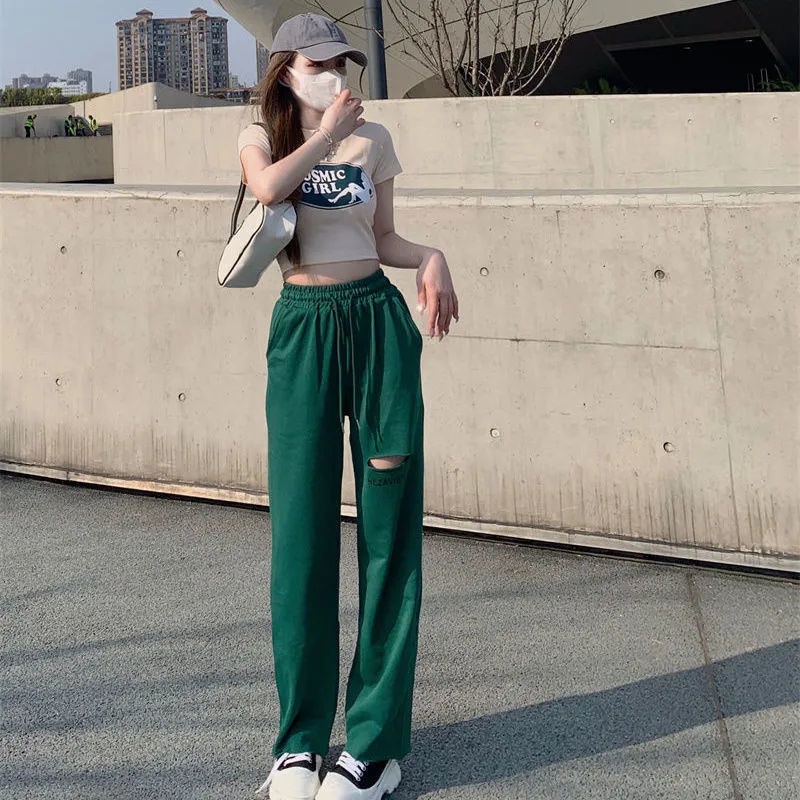 COZOKC COZOK Set Áo thun ngắn tay in họa tiết + quần ống rộng COZOK lưng cao thời trang cho nữ