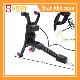 Giá đỡ kẹp điện thoại gắn trên xe máy có đầu sạc điện thoại cổng usb