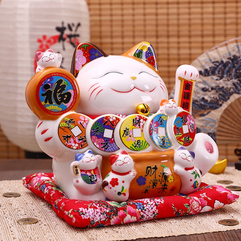 Mèo Thần Tài Vẫy Tay Tiền Xu Ngũ Đế