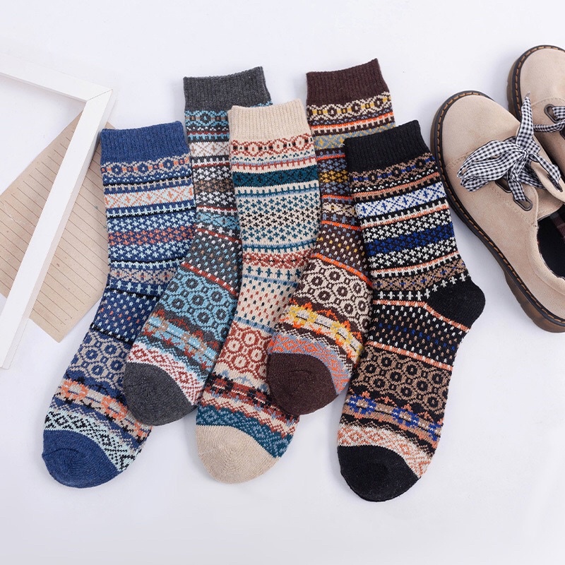 [TonaShoe] Tất Thổ Cẩm Vintage Nam Nữ Hoạ Tiết Sọc M11