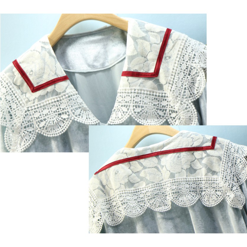 (Thanh lý) Bộ Mặc Nhà Vải Nhung Princess Cổ Ren Bản To CT183