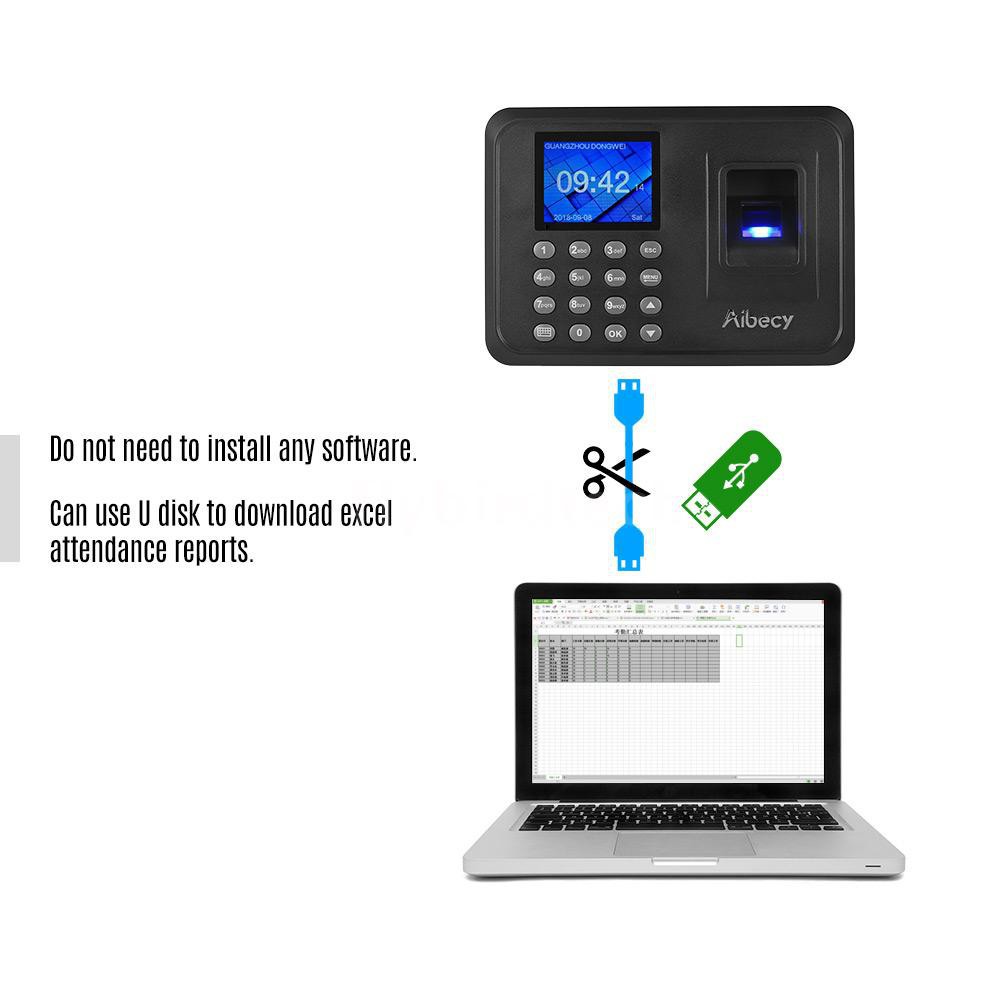 Máy chấm công bằng vân tay và mật khẩu đa ngôn ngữ màn hình LCD 2.4inch dùng để quản lý nhân viên hiệu Aibecy