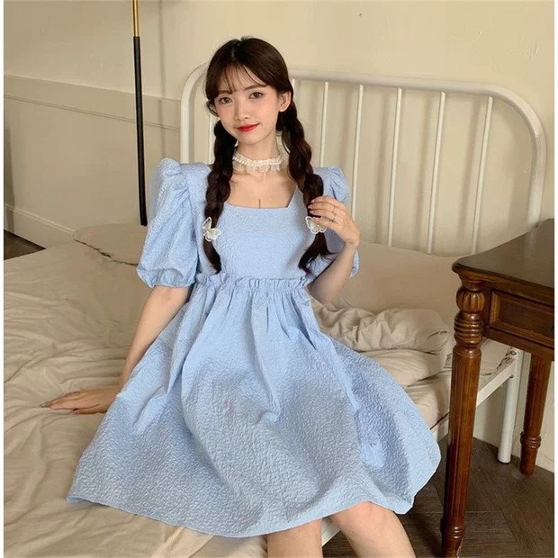 Váy cổ vuông, cổ nhọn kèm nơ thiết kế tay phồng, Đầm thời trang cao cấp sang trọng V104 | BigBuy360 - bigbuy360.vn