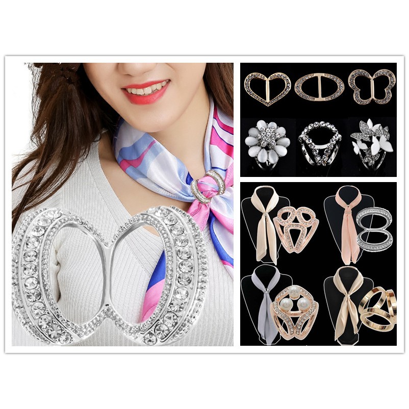 Rhinestone pha lê Scarf nhẫn khóa Scarf Clip trượt khóa