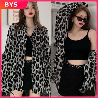 Áo sơ mi nữ dài tay họa tiết da báo thời trang