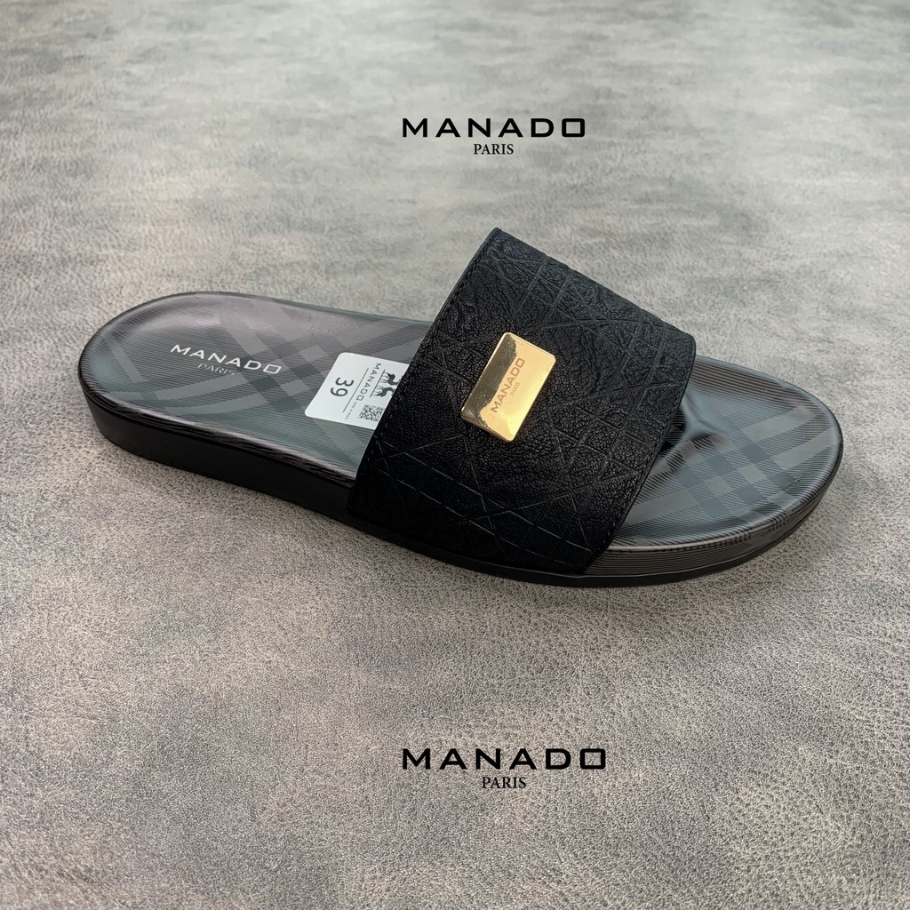 Dép da nam quai ngang cao cấp Manado Mã MND05 fullbox, quai da mềm mại, đế cao su thiết kế chắc chắn