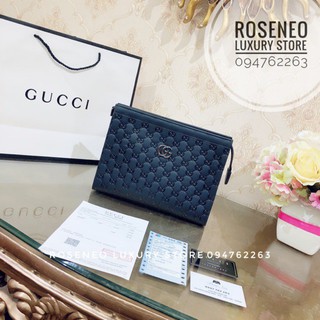 [Ảnh thật] VÍ clutch cầm tay doanh nhân GUCCI SUPER VIP ‼️ fullbox , túi vải , card màu đen size 25 da dập vân nổi GG