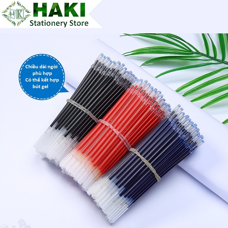 Ngòi bút bi mực gel 0.5mm HAKI túi 20 ruột bút màu đen đỏ xanh giá rẻ