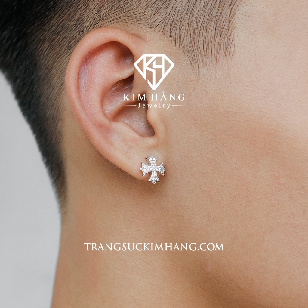 Khuyên Tai BẠC Thiết Kế 4 Cánh Đính Đá Tấm - Chốt Đẩy