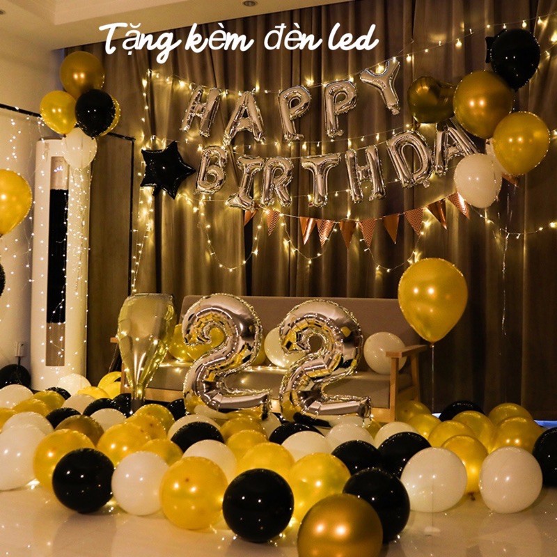 Bộ bong bóng trang trí sinh nhật happy birthday V07 màu vàng - tặng đèn led