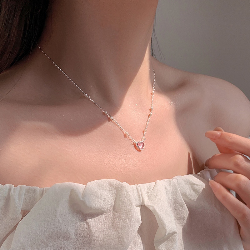 Dây chuyền nữ cao cấp hàn quốc dây chuyền ngọc trai thời trang hình trái tim thanh lịch
