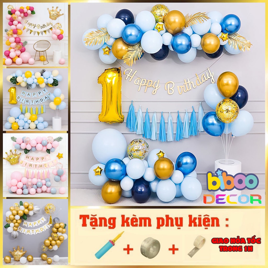 Combo set bóng bay trang trí sinh nhật, trang trí thôi nôi, trang trí đầy tháng bé trai bé gái - BiBoo Decor