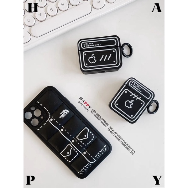 Case Airpod 1/2/Pro/3 Hình Hộp Trắng Đen In Hình Quả Táo
