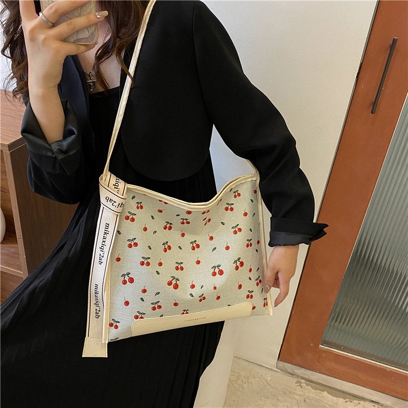 Túi xách nữ đeo chéo đeo vai đi làm đi chơi họa tiết cherry - sọc màu phong cách Hàn Quốc trẻ trung