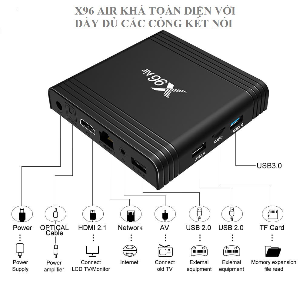 Android TV Box X96 Air, S905X3, 4GB Ram, Rom 32GB, Android TV 9, Wifi Dual Band Mu-Mimo, Bluetooth 4.1, mạnh mẽ, đa năng