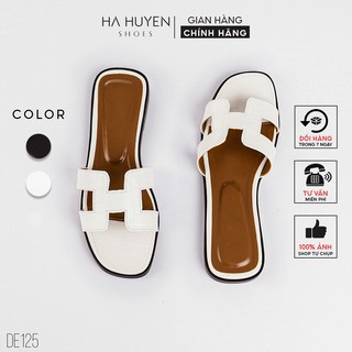 Dép chữ H nữ HÀ HUYỀN mũi tròn vân da cá sấu cao cấp - DE125