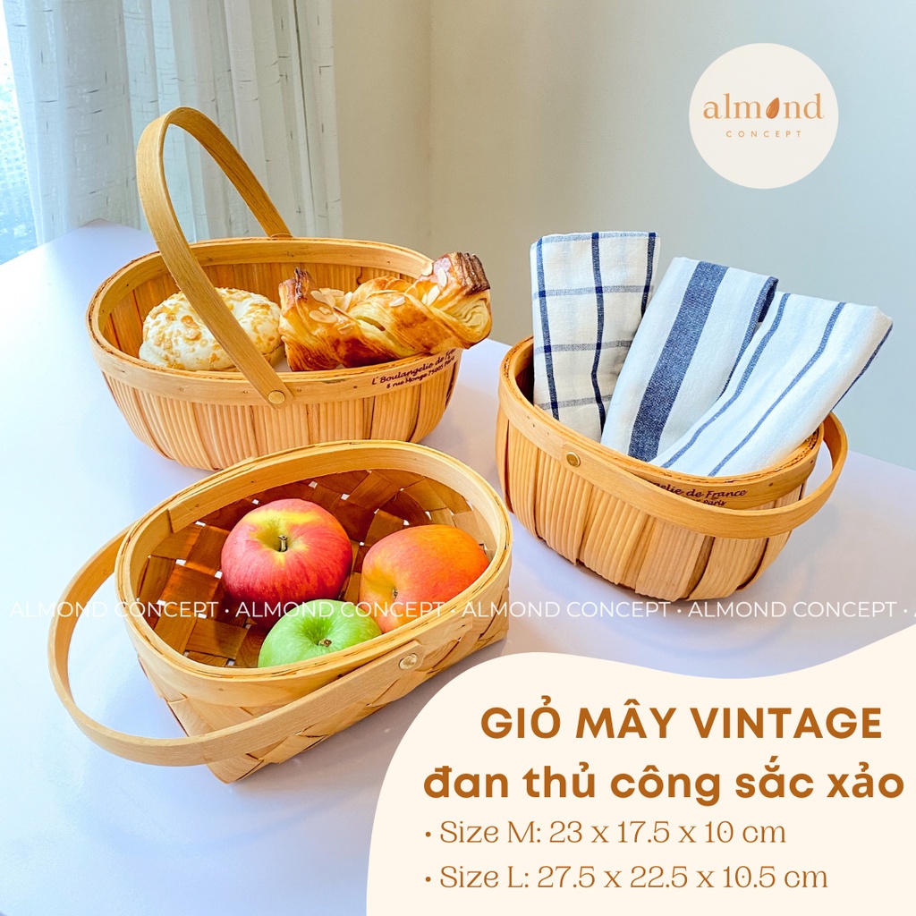 Giỏ Mây Đựng Trái Cây, Đi Picnic, Dã Ngoại, Phụ Kiện Chụp Ảnh - Phong Cách Vintage - almondconcept