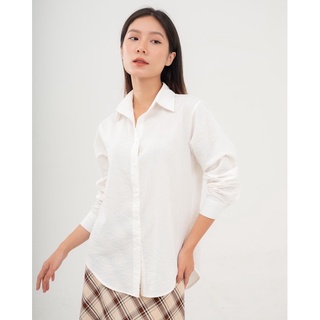 Áo sơ mi vải đũi nữ đẹp kiểu công sở basic KHÀN tay dài trẻ trung