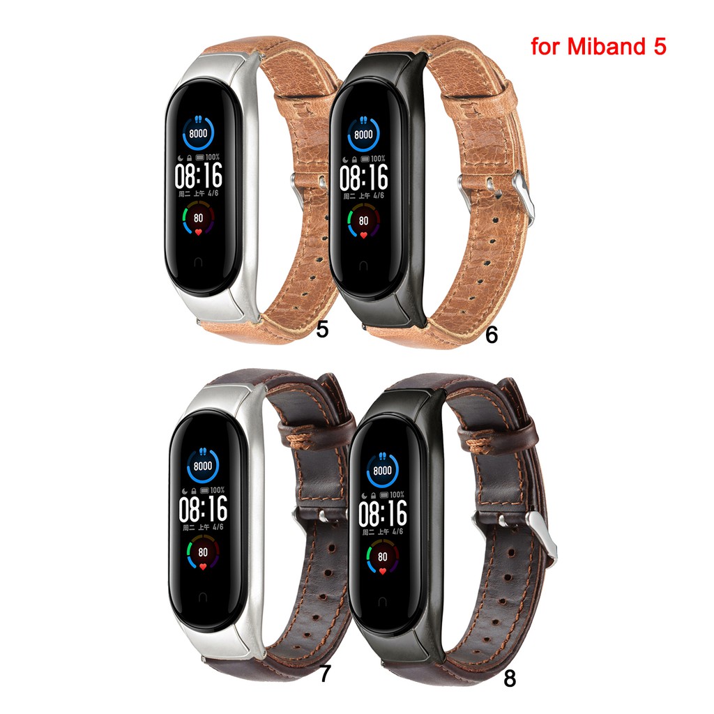 Dây da thật thay thế cho đồng hồ thông minh Xiaomi Mi Band 3 4 Miband 4 3 5