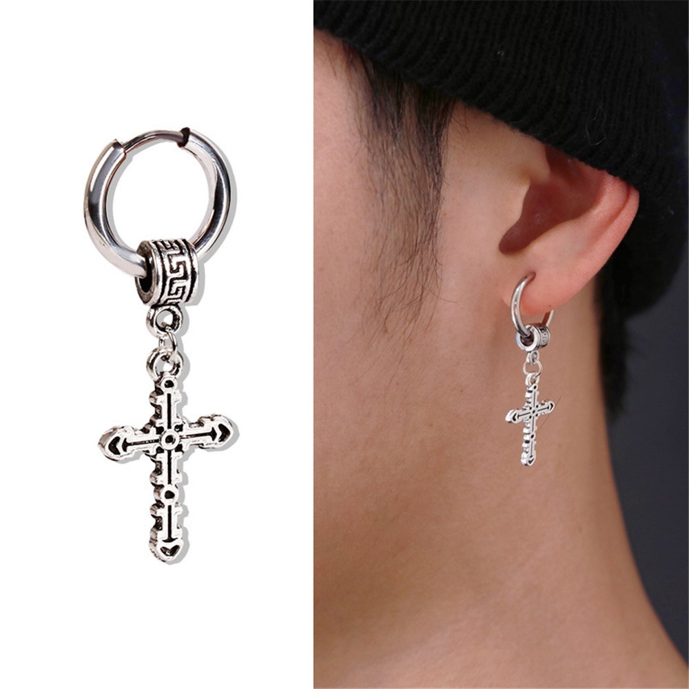 1 Bông Tai Tròn Bằng Thép Không Gỉ Phong Cách Gothic Hàn Quốc