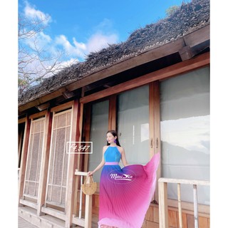 ĐẦM MAXI YẾM CỔ DẬP LY PHỐI MÀU