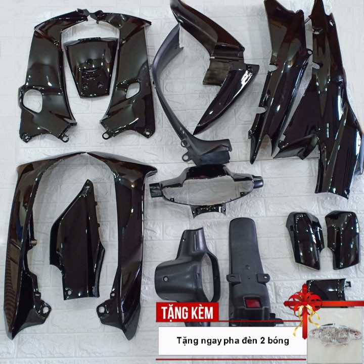 Dàn áo xe Wave Alpha - wave zx - wave 110 đời 2002 đến 2006 dòng pha 2 bóng,nhựa ABS nguyên sinh màu Đen - tặng pha đèn