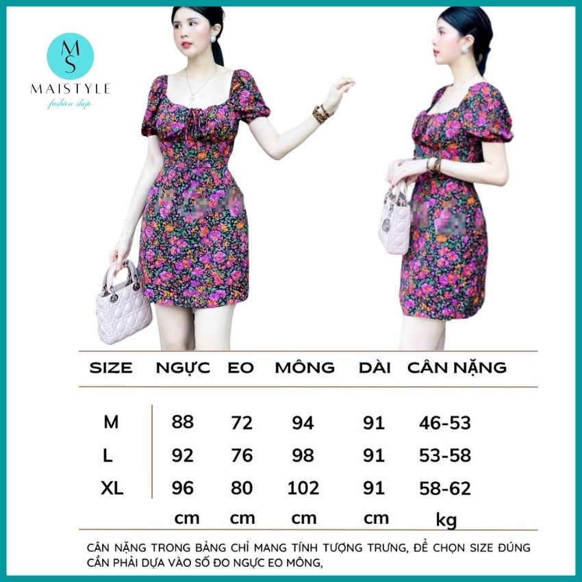 Váy hoa nhí MAISTYLE đầm body hoa nhí tay phồng cổ vuông trễ vai thiết kế đẹp dáng ngắn MY1113 | BigBuy360 - bigbuy360.vn