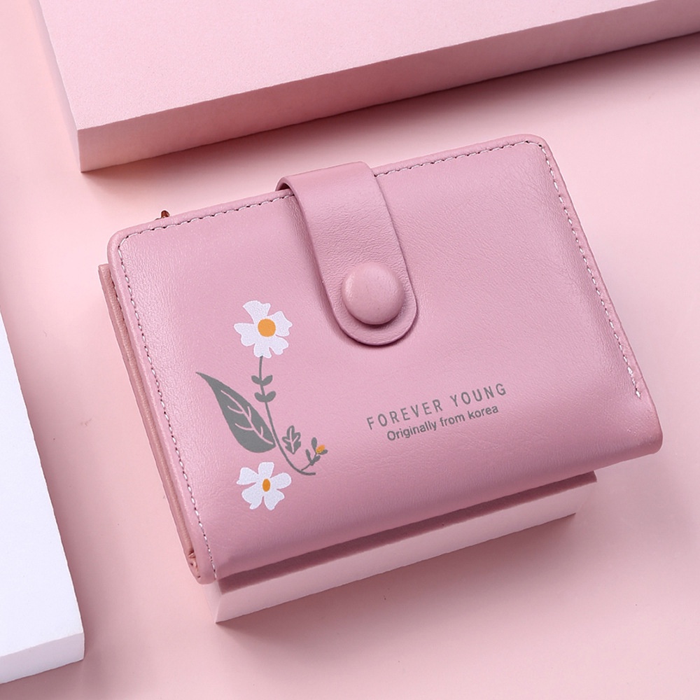 Ví Ngắn Cầm Tay Có Khóa Kéo In Họa Tiết Xinh Xắn Phong Cách Hàn Quốc Cho Nữ