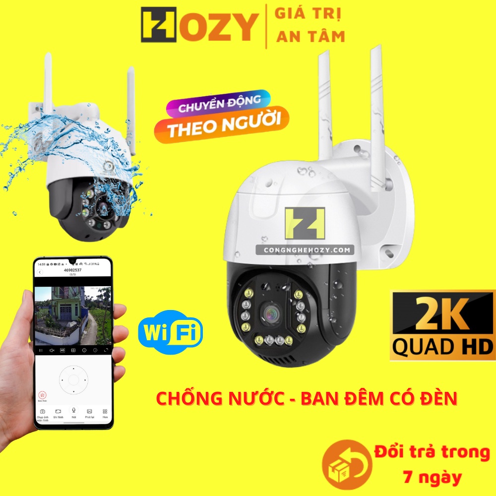 Camera wifi ngoài trời chống nước V380 PRO 5.0 mpx C15 HD xoay 360 quay đêm có màu, 2K 2560 x 1920p