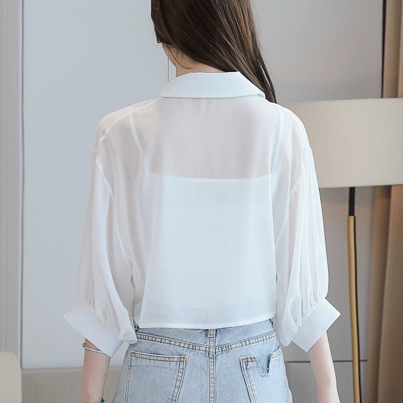 áo sơ mi voan vạt buộc nơ phong cách sành điệu_áo croptop cho bạn nữ | BigBuy360 - bigbuy360.vn