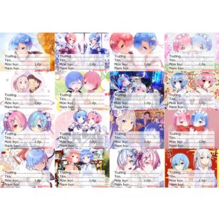 Nhãn vở anime RE:ZERO 1 bảng 16 nhãn comno 3 bảng 30k