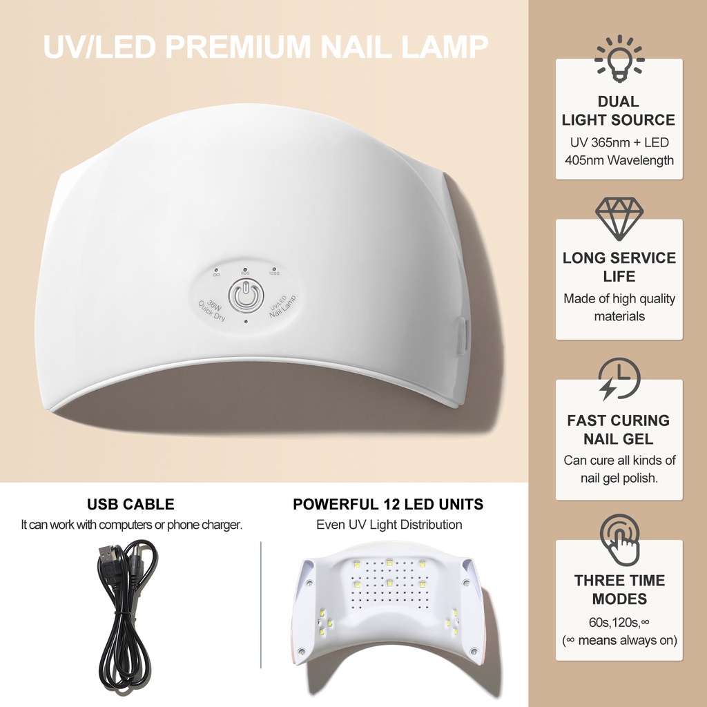 [Hàng mới về] Đèn LED UV hong khô móng tay 36W 60/120 giây