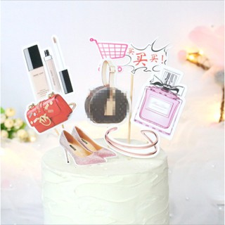 Bộ 5 hình cắm giấy mua sắm giàu sang trang trí bánh sinh nhật, topper cake