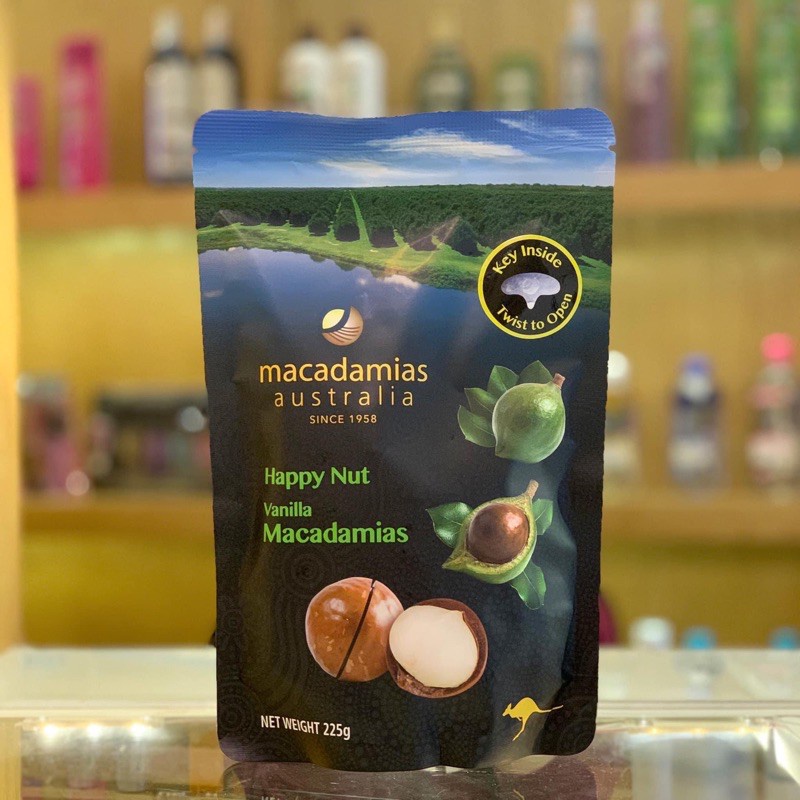 HẠT MẮC CA ÚC NGUYÊN VỎ VỊ VANI HAPPY NUT VANILLA MACADAMIAS TÚI 225G CHÍNH HÃNG - 9162