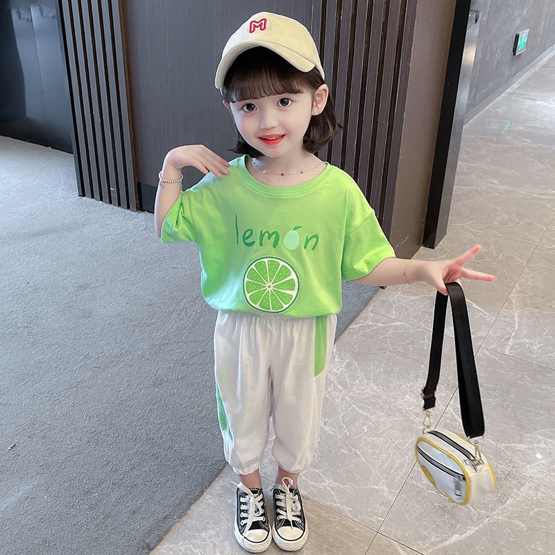 Children's clothing girls summer clothing net red suit 2021 Korean version of the female baby short-sleeved western style two-piece children's summer clothes