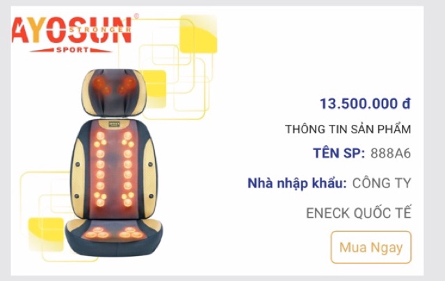 [𝐂𝐇𝐈́𝐍𝐇 𝐇𝐀̃𝐍𝐆-𝐁𝐇 𝟓 𝐍𝐀̆𝐌] Đệm Massage Ghế Massage có bi hồng ngoại matxa AYOSUN Bảo Hành 5 Năm Chính Hãng