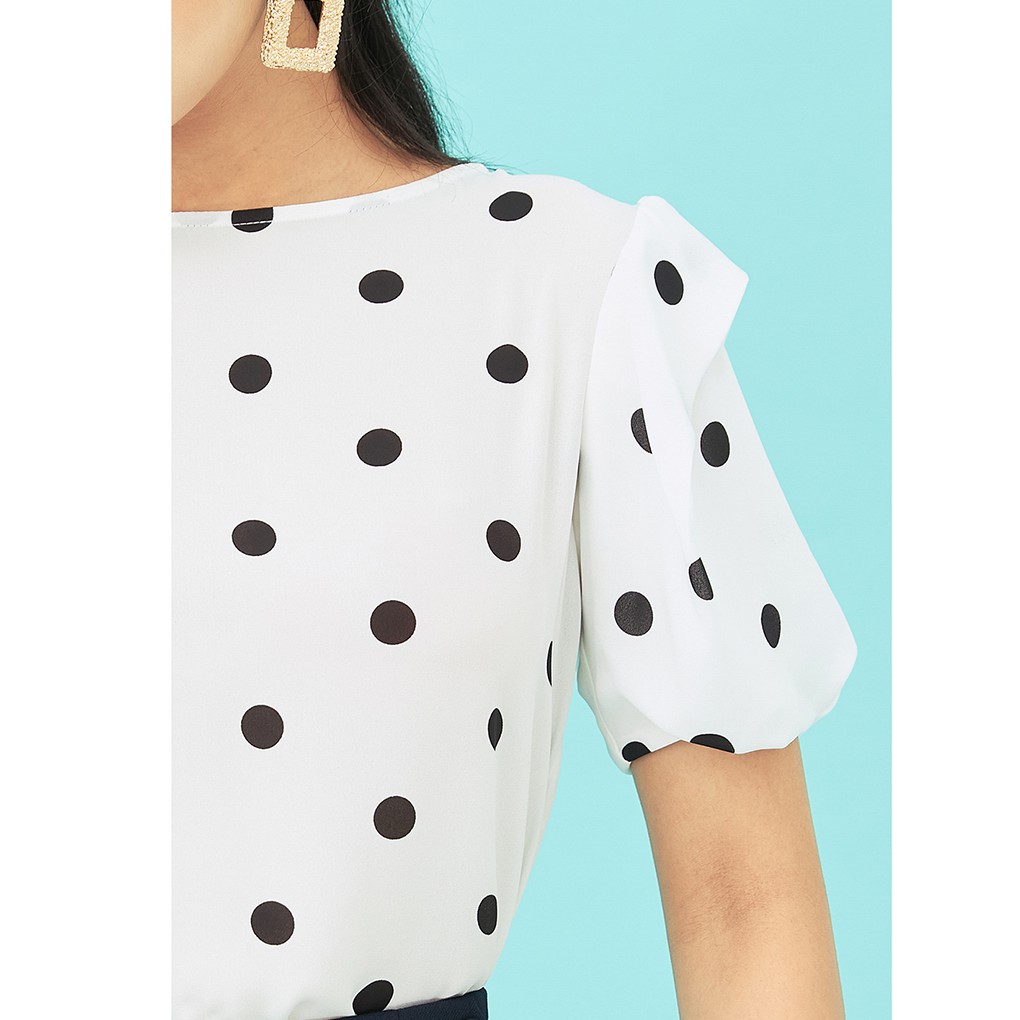 Áo sơ mi voan nữ 92WEAR 2 màu, tay bồng xếp vai ASA1581
